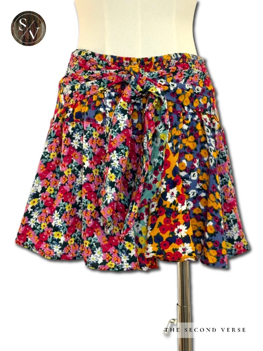 Patrons of Peace Mini Skirt Women Floral Tie Front Smocked Boho Multi Color M‎
